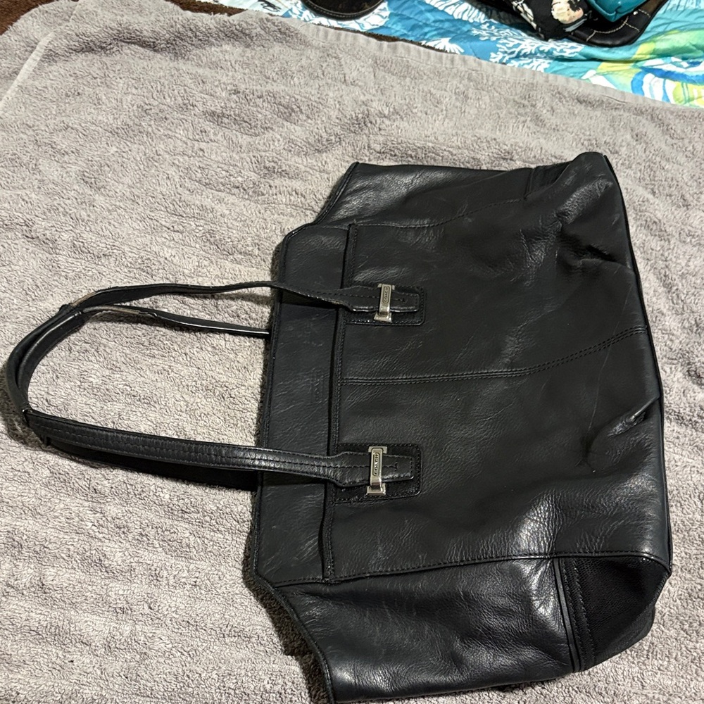 Coach Black Leather Handbag with Silver Hardware